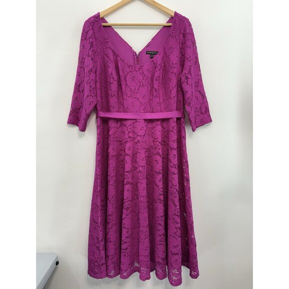 Lane Bryant Lace Midi Dress Fit and Flare Empire Waist Fuchsia Purple Womens 18 - Picture 1 of 13